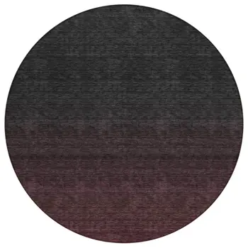8' Merlot And Charcoal Round Abstract Washable Indoor Outdoor Area Rug