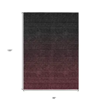 8' X 10' Merlot And Charcoal Abstract Washable Indoor Outdoor Area Rug