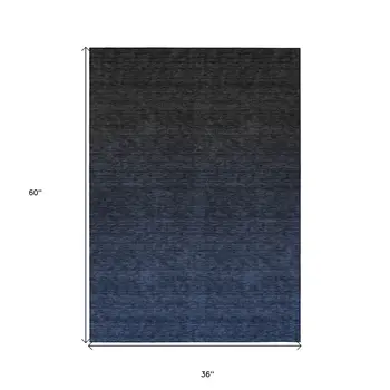 3' X 5' Navy Blue And Charcoal Abstract Washable Indoor Outdoor Area Rug