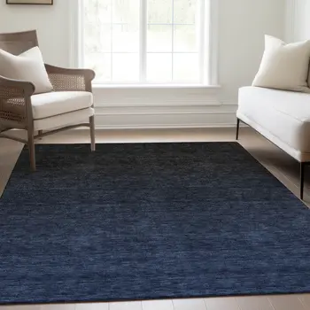 3' X 5' Navy Blue And Charcoal Abstract Washable Indoor Outdoor Area Rug