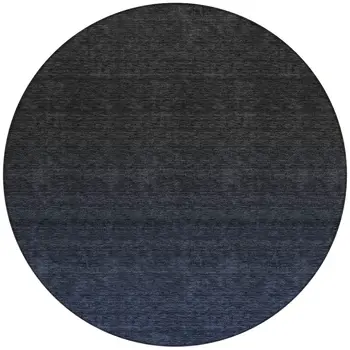 8' Navy Blue And Charcoal Round Abstract Washable Indoor Outdoor Area Rug
