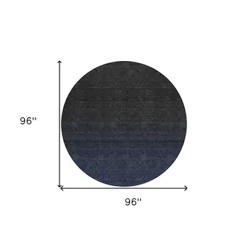 8' Navy Blue And Charcoal Round Abstract Washable Indoor Outdoor Area Rug