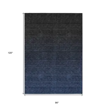 8' X 10' Navy Blue And Charcoal Abstract Washable Indoor Outdoor Area Rug