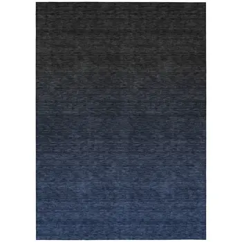 8' X 10' Navy Blue And Charcoal Abstract Washable Indoor Outdoor Area Rug