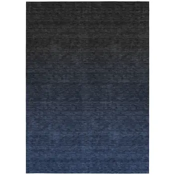 8' X 10' Navy Blue And Charcoal Abstract Washable Indoor Outdoor Area Rug