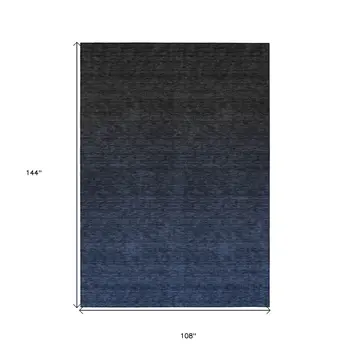 9' X 12' Navy Blue And Charcoal Abstract Washable Indoor Outdoor Area Rug