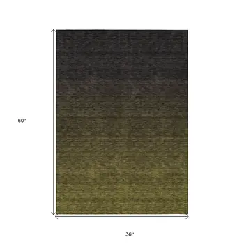 3' X 5' Olive Green And Charcoal Abstract Washable Indoor Outdoor Area Rug
