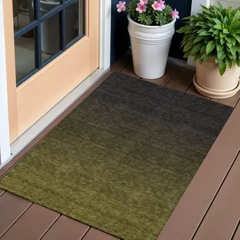 3' X 5' Olive Green And Charcoal Abstract Washable Indoor Outdoor Area Rug