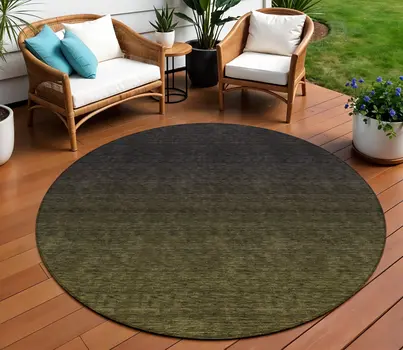 8' Olive Green And Charcoal Round Abstract Washable Indoor Outdoor Area Rug