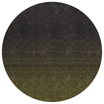 8' Olive Green And Charcoal Round Abstract Washable Indoor Outdoor Area Rug
