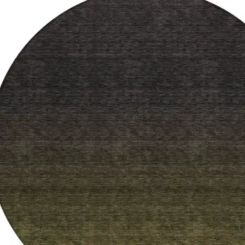 8' Olive Green And Charcoal Round Abstract Washable Indoor Outdoor Area Rug