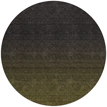 8' Olive Green And Charcoal Round Abstract Washable Indoor Outdoor Area Rug