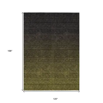 10' X 14' Olive Green And Charcoal Abstract Washable Indoor Outdoor Area Rug