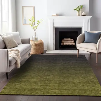 10' X 14' Olive Green And Charcoal Abstract Washable Indoor Outdoor Area Rug