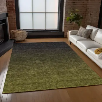 10' X 14' Olive Green And Charcoal Abstract Washable Indoor Outdoor Area Rug