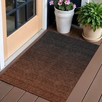 3' X 5' Orange And Charcoal Abstract Washable Indoor Outdoor Area Rug