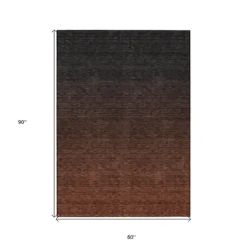 5' X 8' Orange And Charcoal Abstract Washable Indoor Outdoor Area Rug