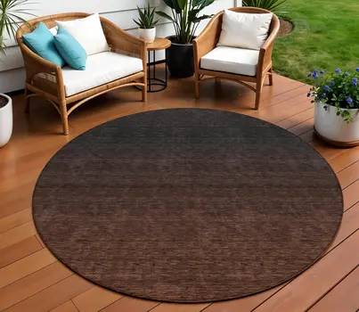 8' Orange And Charcoal Round Abstract Washable Indoor Outdoor Area Rug
