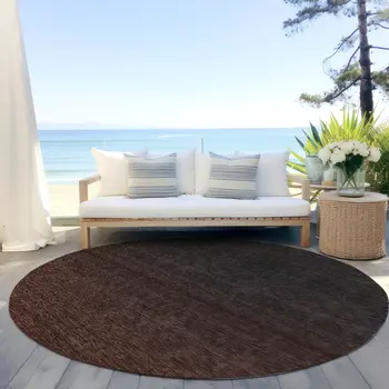 8' Orange And Charcoal Round Abstract Washable Indoor Outdoor Area Rug