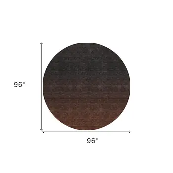 8' Orange And Charcoal Round Abstract Washable Indoor Outdoor Area Rug