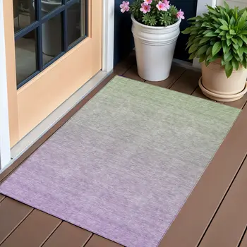 3' X 5' Artichoke Green And Lavender Ombre Washable Indoor Outdoor Area Rug