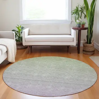 8' Artichoke Green And Lavender Round Ombre Washable Indoor Outdoor Area Rug