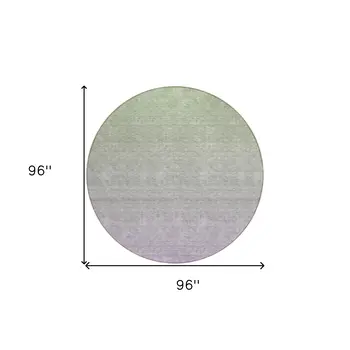 8' Artichoke Green And Lavender Round Ombre Washable Indoor Outdoor Area Rug