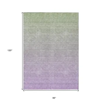 8' X 10' Artichoke Green And Lavender Ombre Washable Indoor Outdoor Area Rug