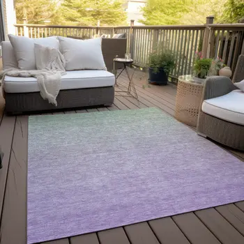 8' X 10' Artichoke Green And Lavender Ombre Washable Indoor Outdoor Area Rug