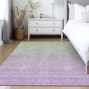 8' X 10' Artichoke Green And Lavender Ombre Washable Indoor Outdoor Area Rug
