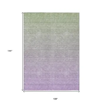 9' X 12' Artichoke Green And Lavender Ombre Washable Indoor Outdoor Area Rug