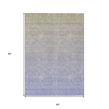 5' X 8' Beige Tan And Blue Ombre Washable Indoor Outdoor Area Rug