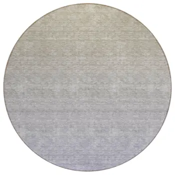 8' Beige Tan And Blue Round Ombre Washable Indoor Outdoor Area Rug