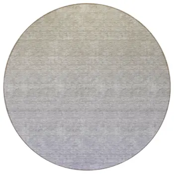 8' Beige Tan And Blue Round Ombre Washable Indoor Outdoor Area Rug