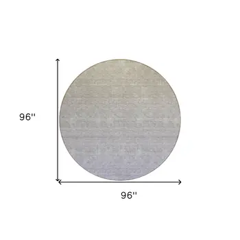 8' Beige Tan And Blue Round Ombre Washable Indoor Outdoor Area Rug