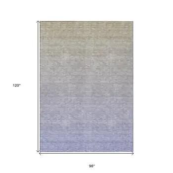 8' X 10' Beige Tan And Blue Ombre Washable Indoor Outdoor Area Rug