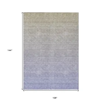 9' X 12' Beige Tan And Blue Ombre Washable Indoor Outdoor Area Rug