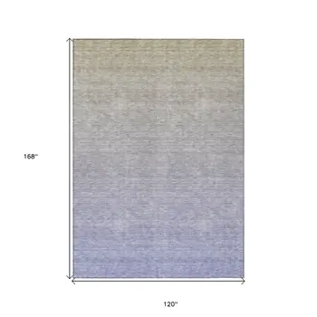 10' X 14' Beige Tan And Blue Ombre Washable Indoor Outdoor Area Rug
