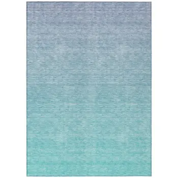 3' X 5' Sky Blue And Teal Blue Ombre Washable Indoor Outdoor Area Rug