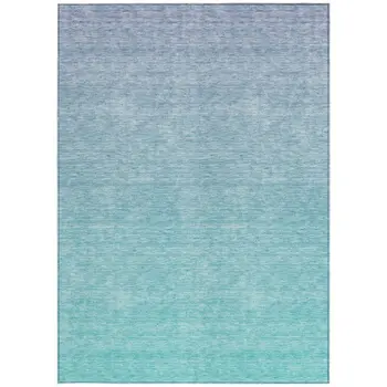 3' X 5' Sky Blue And Teal Blue Ombre Washable Indoor Outdoor Area Rug