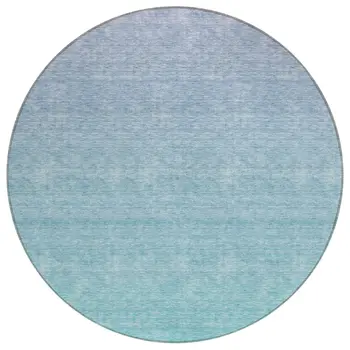 8' Sky Blue And Teal Blue Round Ombre Washable Indoor Outdoor Area Rug