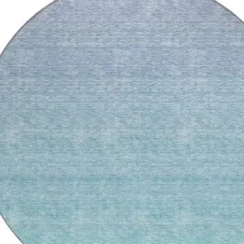 8' Sky Blue And Teal Blue Round Ombre Washable Indoor Outdoor Area Rug