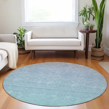 8' Sky Blue And Teal Blue Round Ombre Washable Indoor Outdoor Area Rug