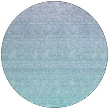 8' Sky Blue And Teal Blue Round Ombre Washable Indoor Outdoor Area Rug