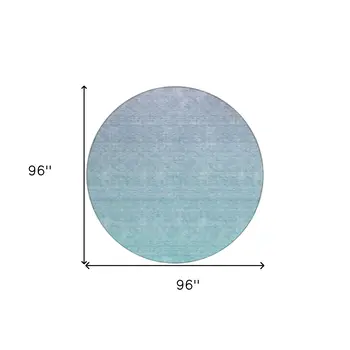8' Sky Blue And Teal Blue Round Ombre Washable Indoor Outdoor Area Rug