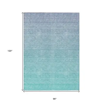 8' X 10' Sky Blue And Teal Blue Ombre Washable Indoor Outdoor Area Rug