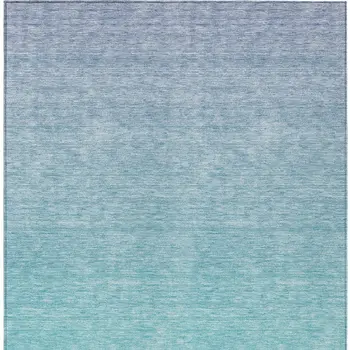 8' X 10' Sky Blue And Teal Blue Ombre Washable Indoor Outdoor Area Rug