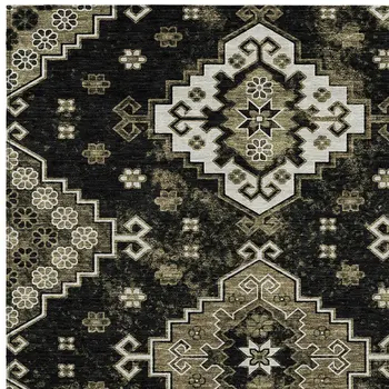 5' X 8' Black Ivory And Taupe Medallion Washable Indoor Outdoor Area Rug