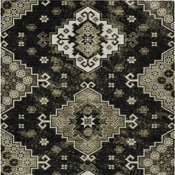 8' X 10' Black Ivory And Taupe Medallion Washable Indoor Outdoor Area Rug