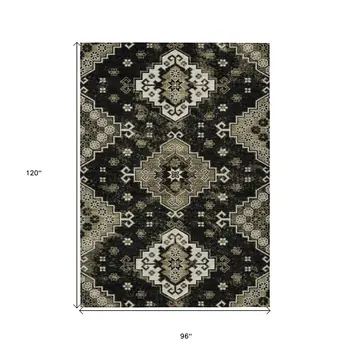 8' X 10' Black Ivory And Taupe Medallion Washable Indoor Outdoor Area Rug